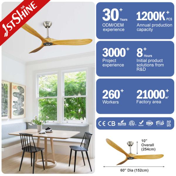 Ventilateur de plafond en bois à commande à distance pour l'efficacité énergétique des villas intérieures