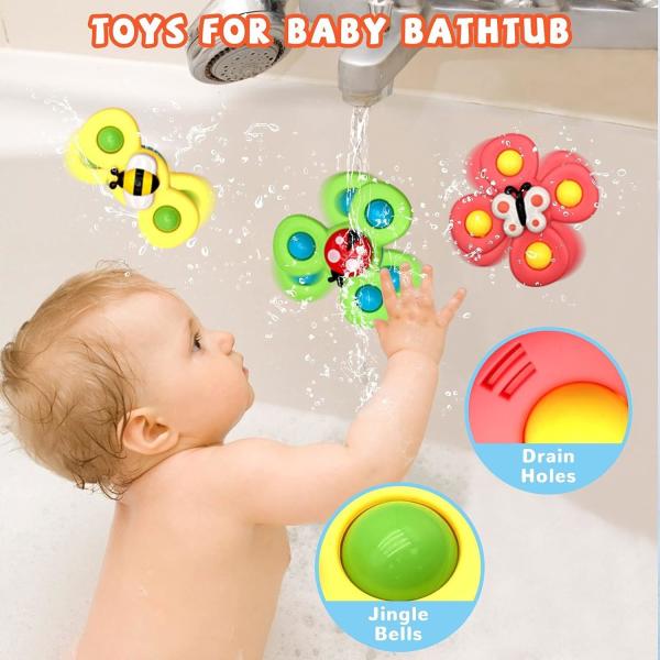 0-6 Year Olds Unisex Sensory Learning Toys 3 Pcs Suction Cup Spinner for Bath Time Fun