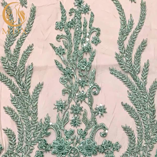 ODM Elegant Green Beaded Dress Bridal Lace Fabric 140Cm Width