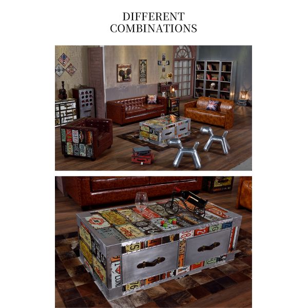 Nidea #8641 Industrial Style Aluminum License Plate Vintage Handmade Durable Coffee Table Cabinet for Whisky  Lounge and Hotel