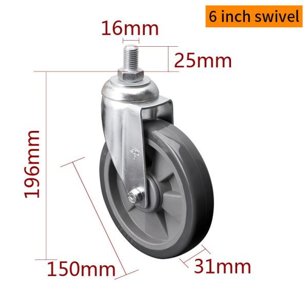 150mm Industrial Caster Wheels 6 Inch 130kg Threaded TPU Caster