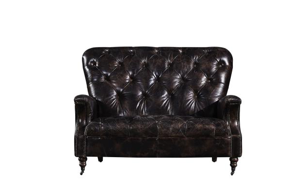 High Back 2 Seater Leather Sofa Vintage Double Colors Living Room Furniture