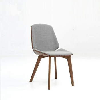 Nordic Style Wood Restaurant Chairs With Curved Woos Back Leather Seater