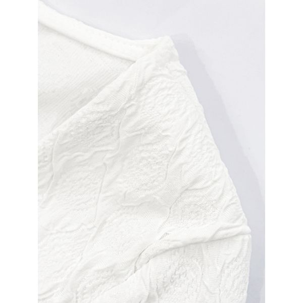 legant White Textured Crinkle Knit Square Neck 3/4 Sleeve Fitted Top