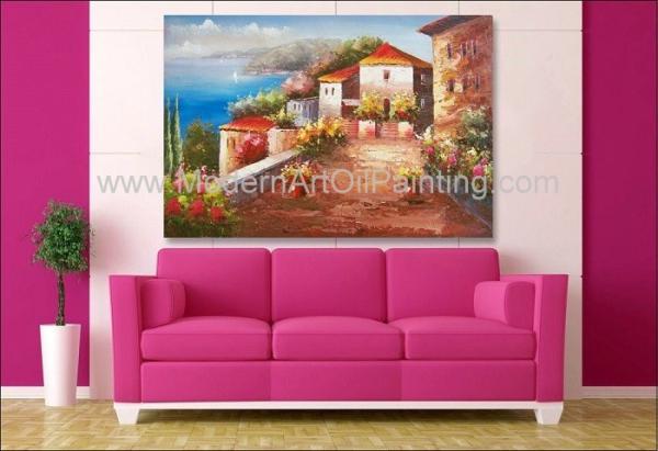 Pintura de paisagem do litoral da impressão da pintura a óleo do mar Mediterrâneo para a decoração