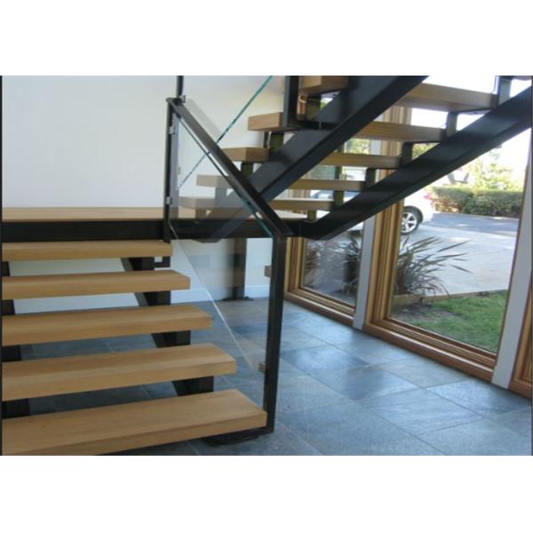 Safety Internal Modern Straight Staircase , Wood And Glass Staircase Designs