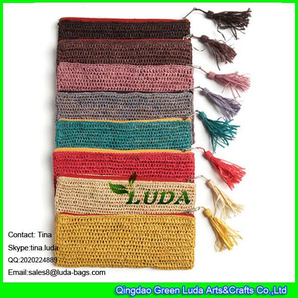 LUDA colored raffia straw pouch cute macrame deco raffia straw handbags