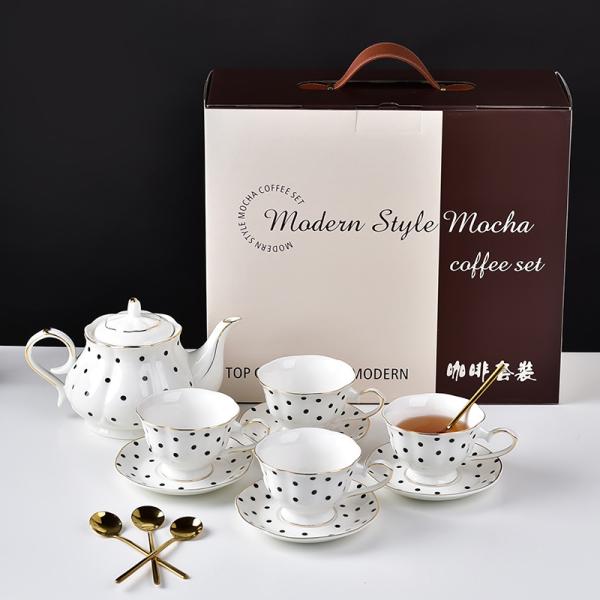 Porcelain Tea Set For Ramadan Gift Sustainable Tea Cup Teapot Saucers And Plates Gold rimmed cups