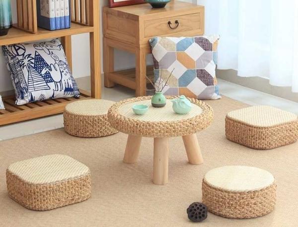 The Cane Makes Up Tea Table Natural Straw Woven Floor Table