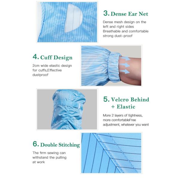 H-1122 Ropa de trabajo antistática, a prueba de polvo, de filamentos de poliéster, con capucha, manga larga, personalizable para salas limpias, fábrica de electrónica farmacéutica