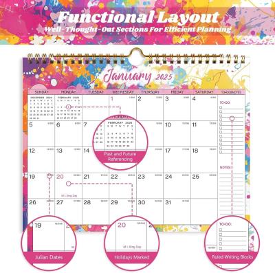 Calendrier murale personnalisé à couleur complète avec les principales fêtes américaines marquées et papier brillant