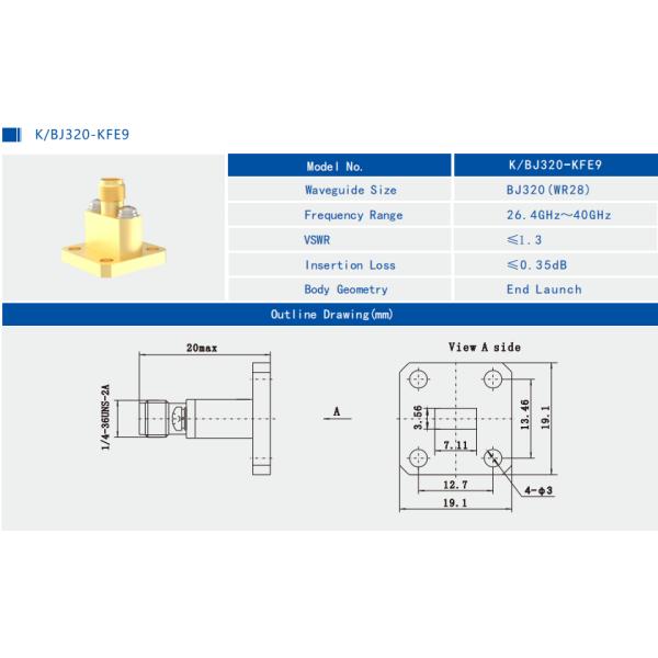 WR28 BJ320 To K2.92mm Female End Launch Waveguide To Coax Adapter