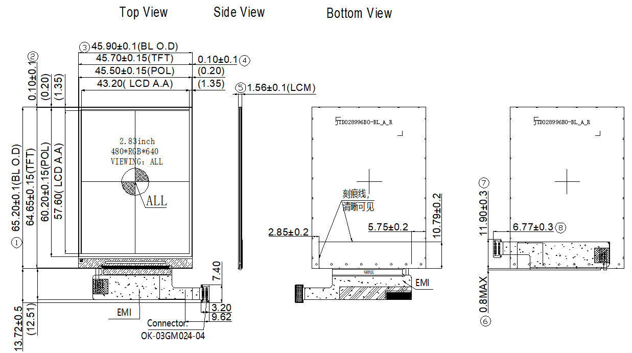IPS Technology Industrial TFT LCD Screen 2.83 Inch 480x640 Pixels LCD Display Panel