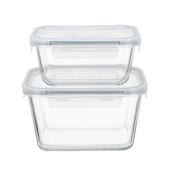 Customized Clear Glass Food Container Glass Food Prep Containers With Outer Edge 4 Lock PP Lid