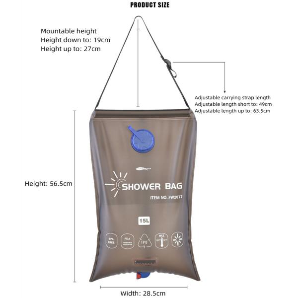 EVA Portable Solar Shower Bag 15L Lightweight For Hiking Fishing Camping
