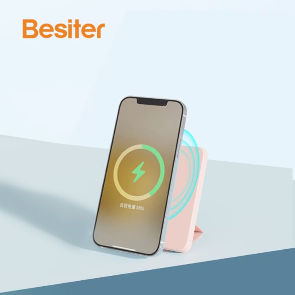 Slim Wireless Power Bank Mini Portable Charger Fast Charging 5000mAh With Stand
