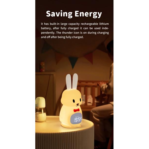 Lâmpada de mesa de silicone com alarme de luz noturna com ecrã LED digital e sono