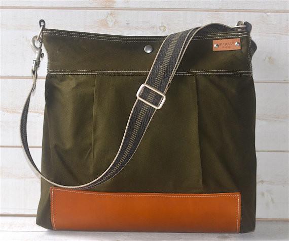 BEST SELLER Diaper bag,Messenger bag Green Stockholm with Leather strap,Ikabags