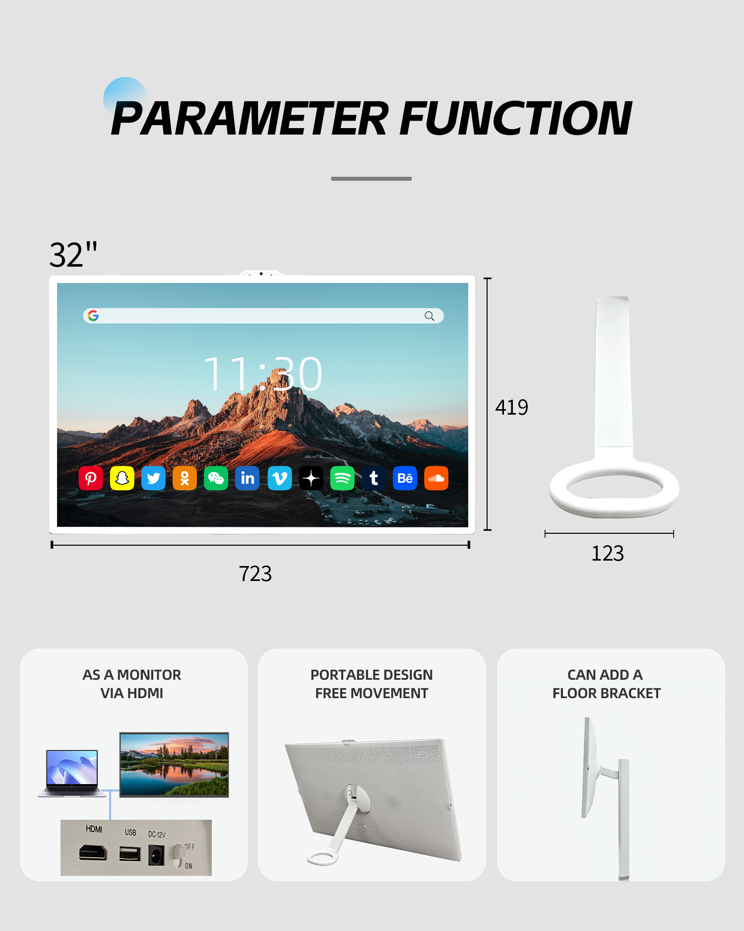 VETO 32 Inch Dual Mode Detachable Smart TV Desktop Stand 13 MP Portable Screen