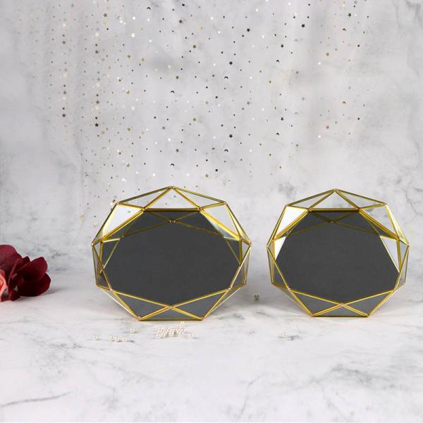 Europe retro mirror glass tray bowl metal cosmetics storage plate hotel Western restaurant storage plate