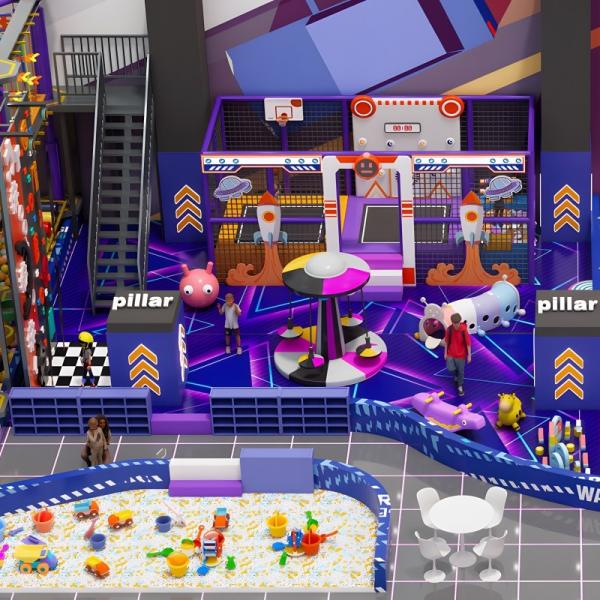 Un terrain de jeux intérieur sur le thème de la piscine à billes amusant avec diapositives et projection interactive