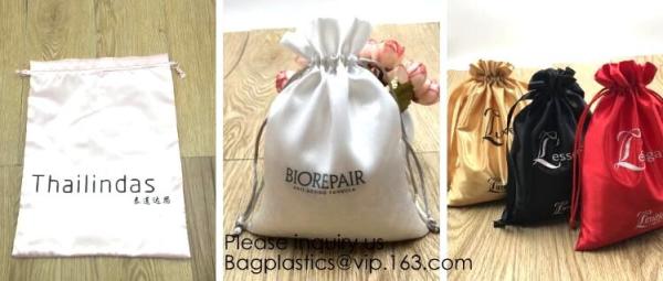 Satin Gift Bags Wedding Favor Drawstring Bags Baby Shower Christmas Gift Bag,Customized Logo Thick Gold Satin Hair Exten