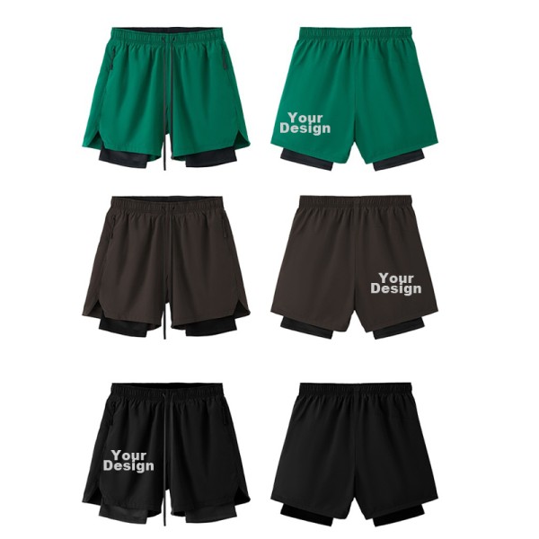 Men Double‑Layer Quick‑Dry Running Shorts｜Customizable