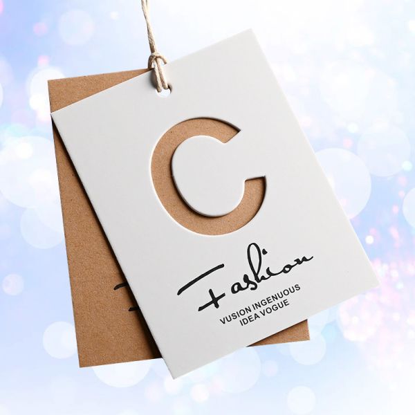 Brown White Round Coated Paper Hanging Tags Customized Recycled