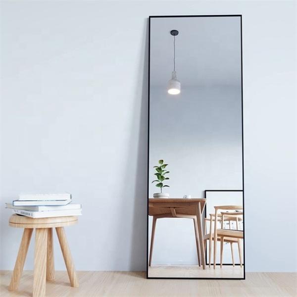 Modern Stylish Aluminum Framed Full Length Body Mirror with Stand and Clear Glass