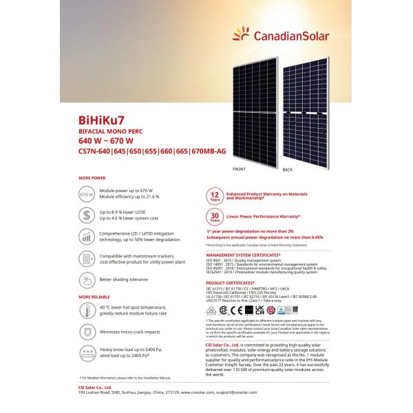 Half Cell 132 Canadian Sun Power Panels 640W 645W 650W 655W 660W 665W 670W Solar Panel