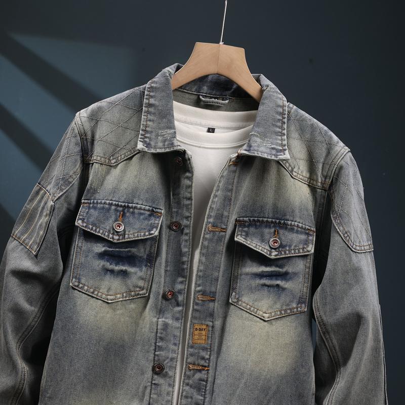 Washed Solid Color Long Sleeve biker jacket wholesale Lapel Collar Vintage Color Custom (JK527)