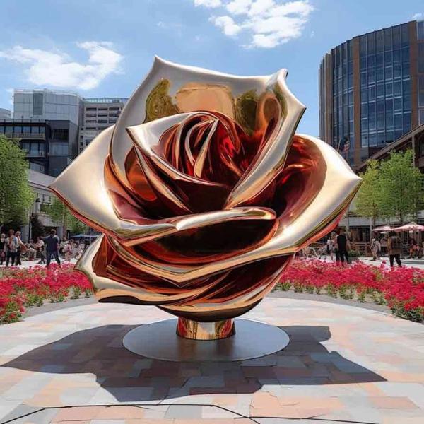 Unique Gift Idea Elegan Stainless Steel Rose Sculpture Garden Art Sculpture