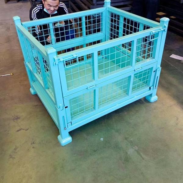 Steel Constructed Stackable Pallet Boxes Folding Design For Warehouse Organization