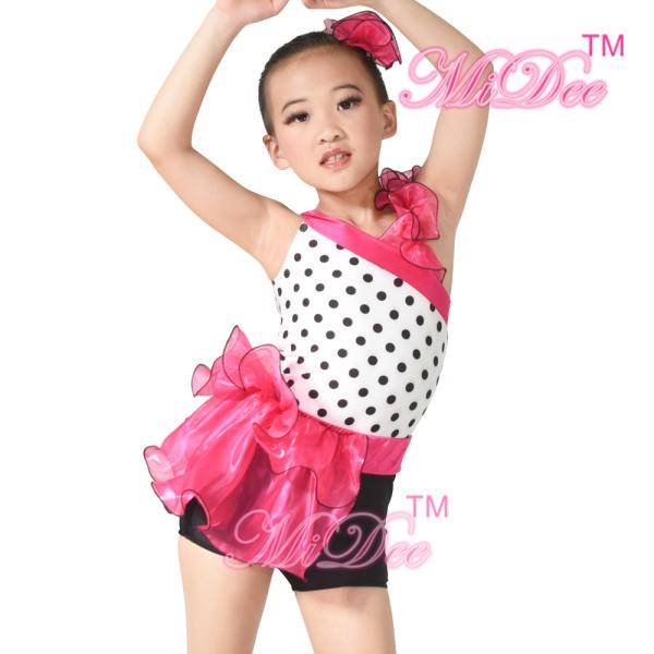 Children'S Dance Costumes Black Polka Dots Top Biketard Ballet Dance Costume