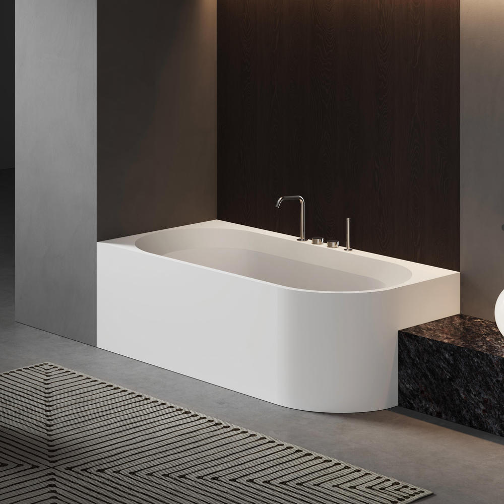 72 Inch Glossy Soaking Solid Surface Bathtub Freestanding With Integrated Water Faucet