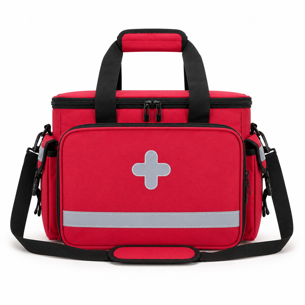Emergency Medical Trauma Bag for EMT EMS First Responders, 17 Inch Red Medical Supply Organizer with Padded Dividers, Side Pockets & Reflective Strip