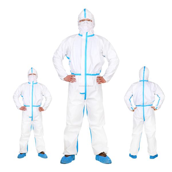65Gsm Blue Line Microporous Disposable Hooded Coverall Type 4 5 6 For Spray Industry