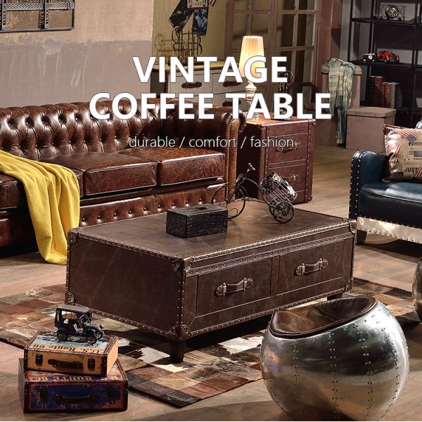 Nidea #8629 Higher Quality Vintage Retro Leather Trunk Cabinet  Coffee Table Lounge Pub Club Studio Furniture Multifunction