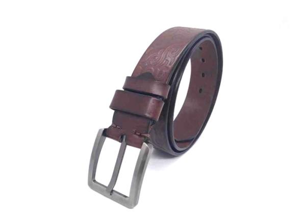 Vintage Mens Casual Embossed Leather Belt 1.5 Wide Brown Color