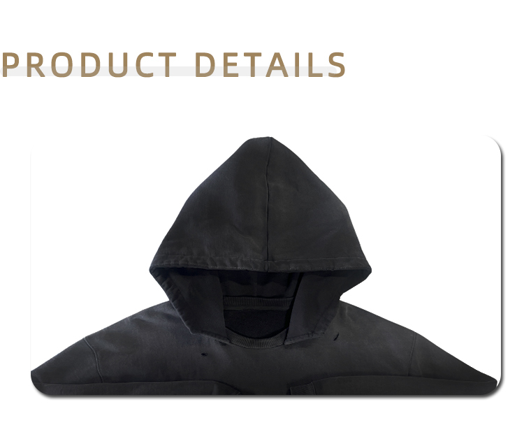 A513 Chiying Vintage Acid Wash Distressed Hole Pullover Hoodie Men Oversized Washed Black Streetwear Hooded Sweatshirt 
