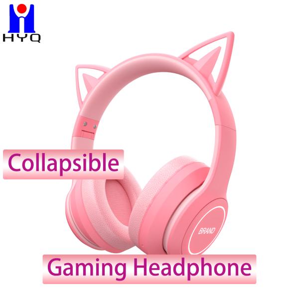 Super Bass Stereo Gaming Headset Pinky Bluetooth Game Over Ear Cat With Mic 40mm Drives