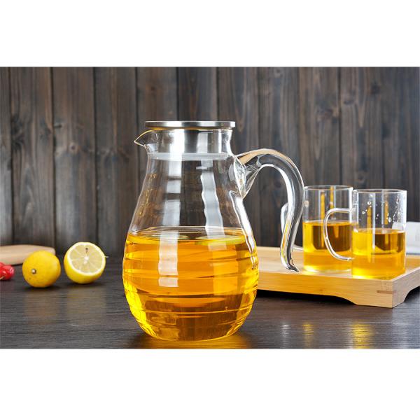 Handmade 1800ml Pyrex Juice Carafe With Lid , Handled Large Glass Pitcher