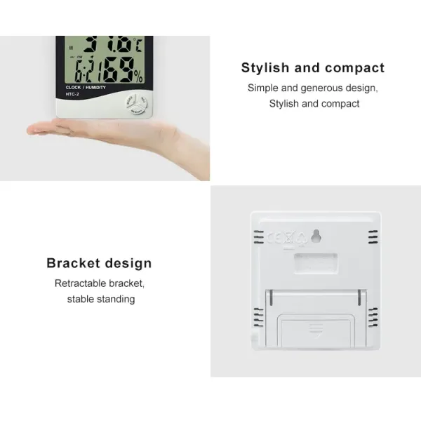 HTC-2 Indoor Outdoor Hygro Thermometer with Temperature Display Memory Calendar Clock