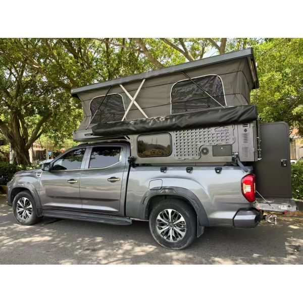 Off-road Overland Camping Pod Aviation Aluminum Pop-up Pickup Camper with Electric Lift Roof Tent Rip-stop Canvas