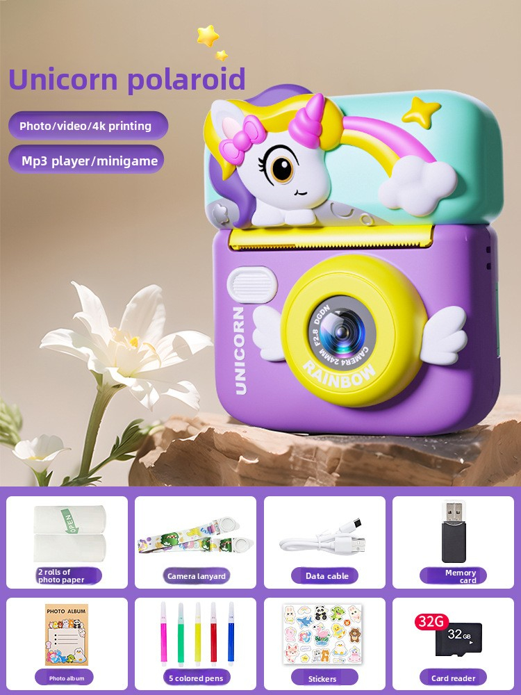 DLC  Multi-Function HD Dual Lens Kids Instant Digital Camera, Photo & Video , High-Definition Girl's Toy, Birthday Gift for Kids