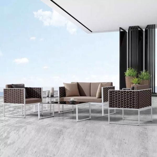 Modern Simple Sofa Set Design Aluminum Frame Rope Waterproof Outside Garden Sofa