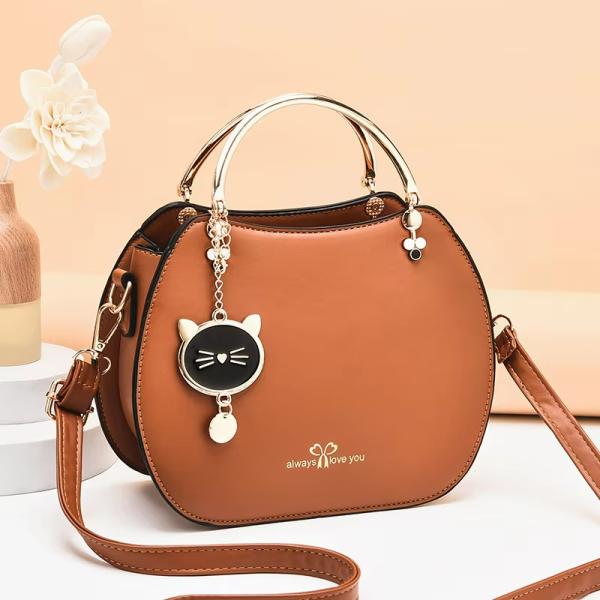Trendy Single Shoulder Women's Handbag with Cat Pendant and Zipper Closure