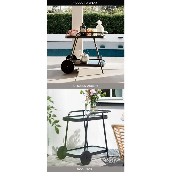 MOYI Customized Iron Trolley Quality Wooden Cart with Wheels for Hotels and Bars