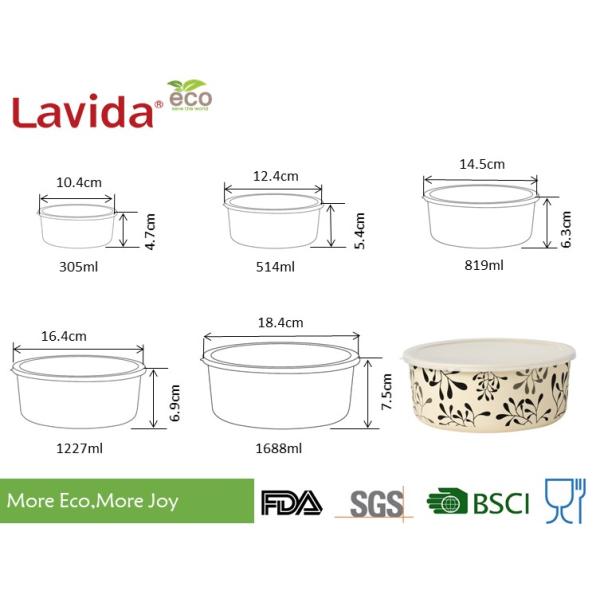 Disposable Bamboo Fiber Storage Box , Decal Printing Takeaway Food Containers