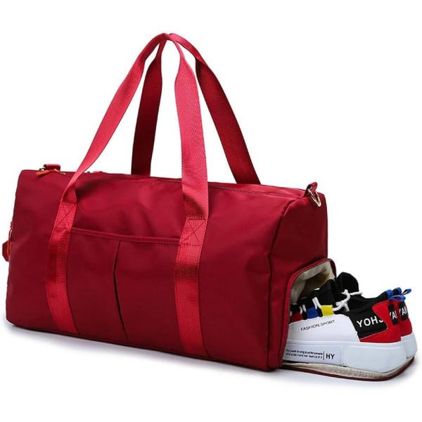 Red Large Sports Gym Weekender Training Swim Yoga Travel Bag with Wet Pocket and Shoes Compartment